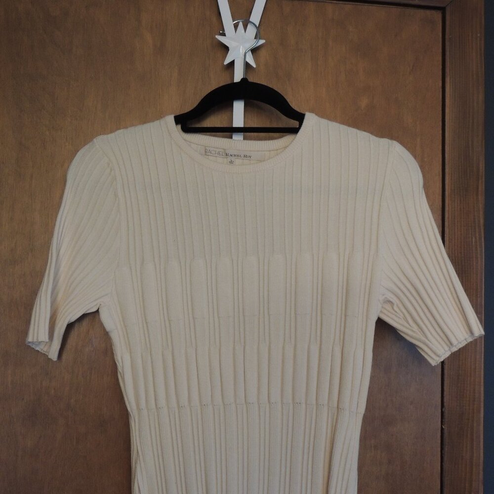 Rachel Rachel Roy Ribbed Knit Bodycon Dress – Cream Short Sleeve Cutout Back